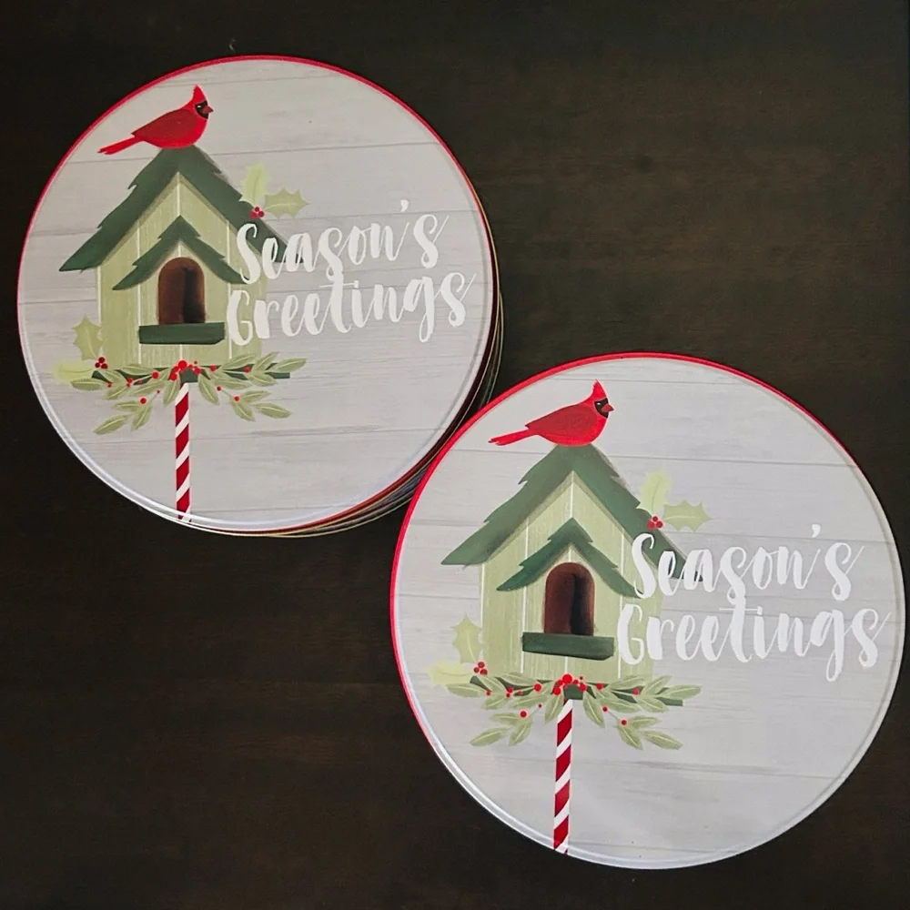 🎄Season's Greetings Holiday Tin with Cardinal Design Set of 2